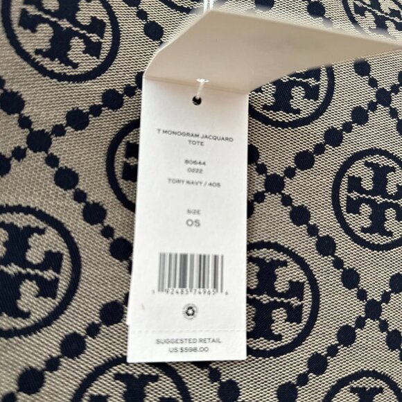 NEW! Tory Burch Jacquard Drawstring Tote -Large Navy NWT & dustbag - Picture 11 of 14